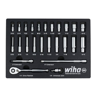 Wiha Tools 33396 25 Piece 1/4” Drive Professional Standard and Deep Socket Tray Set