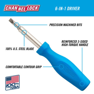 Channellock 61H 6-in-1 Professional Multi-Bit Screwdriver