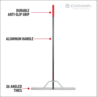 Corona RK16630 Full Aluminum Landscape Rake, 36 in. Head, 36 Tines, Poly Grip