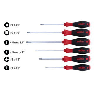 Wiha Tools 30291 6 Piece SoftFinish Slotted, Phillips and Square Screwdriver Set