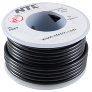 NTE Electronics WH616-00-1000 HOOK UP WIRE 600V STRANDED 16 GAUGE BLACK 1000'