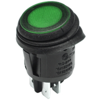 NTE Electronics 54-209W ROCKER SWITCH WATERPROOF ROUND DPST 16A GREEN 110V LAMP