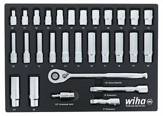 Wiha Tools 33895 29 Piece 1/2" Drive Professional Standard and Deep Socket Tray Set - Metric