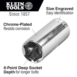 Klein Tools 65712 1/2-Inch Deep 6-Point Socket, 3/8-Inch Drive