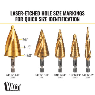 Klein Tools 25960 Step Drill Bit, Spiral Double-Fluted, 7/8-Inch to 1-3/8-Inch, VACO