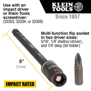 Klein Tools 32768 3-in-1 Impact Flip Socket Set, 1/4-Inch, 5/16-Inch, 2-Piece