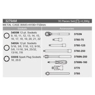 Ko-Ken 3279AM Socket set 12 Point 35 pieces 3/8 Sq. Drive