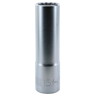 Wiha Tools 33871 1/2 Inch Drive Deep Socket, 12 Point, 15 mm