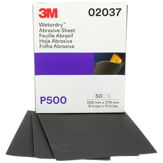 3M Wetordry Abrasive Sheet, 02037, P500, 9 in x 11 in, 50 sheets per
carton