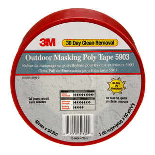 3M Outdoor Masking Poly Tape 5903, Red, 48 mm x 54.8 m, 7.5 mil, 24Roll/Case