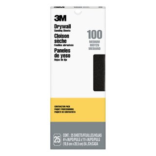 3M Drywall Sanding Sheet 99432NA, 4 3/16 in x 11 1/4 in, 100 grit, 25 shts/pk