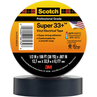 Scotch® Vinyl Electrical Tape 33, 1/2 in x 36 yd, Black