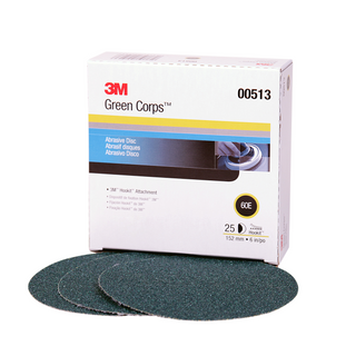 3M Green Corps Hookit Disc, 00513, 6 in, 60, 25 discs per carton