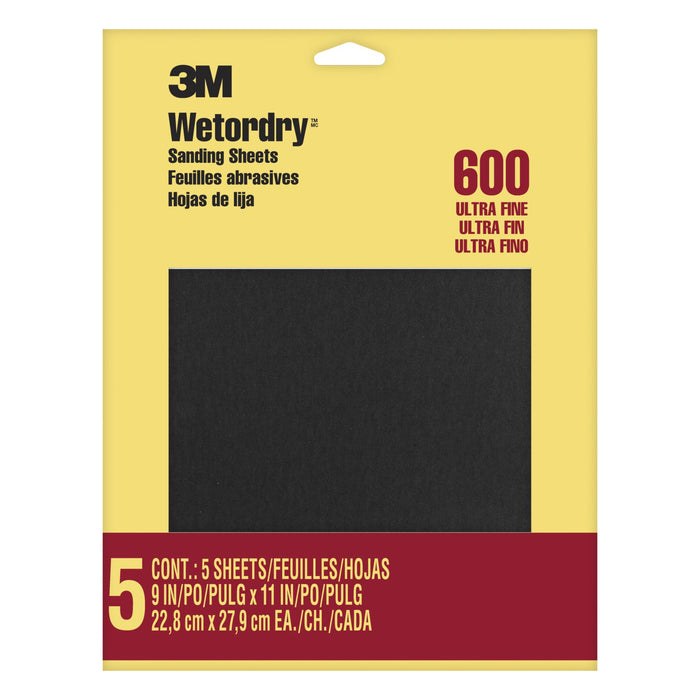 3M Wetordry Sanding Sheets 9084NA, 9 in x 11 in, 600 grit, 5 sheets/pk