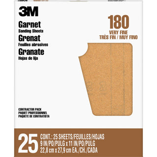 3M Garnet Sanding Sheets 99412NA, 9 in x 11 in, 180 grit, 25 sheets/pk