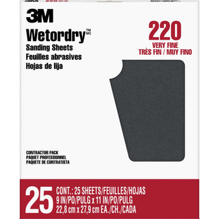 3M Wetordry Sanding Sheets 99422NA, 9 in x 11 in, 220 grit, 25 sheets/pk