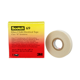 3M Glass Cloth Electrical Tape 69, 1/2 in x 66 ft, White