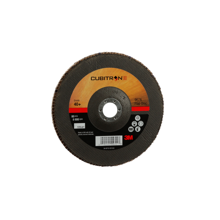 3M Cubitron II Flap Disc 967A, 40+, T27, 7 in x 7/8 in, Giant