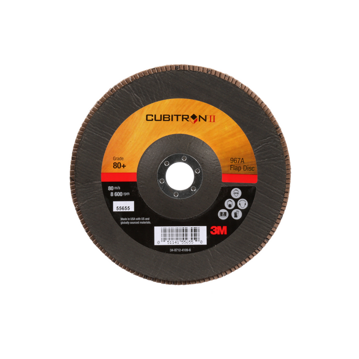 3M Cubitron II Flap Disc 967A, 80+, T29, 7 in x 7/8 in, Giant