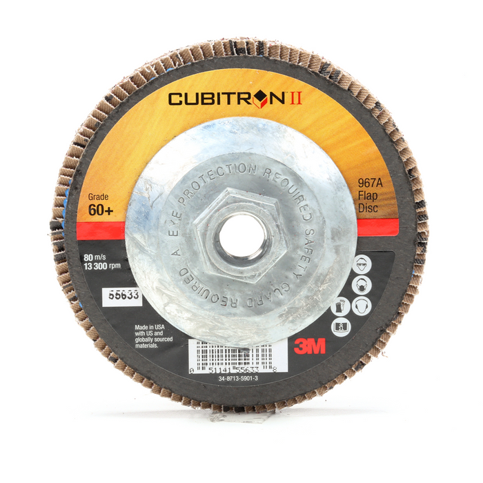 3M Cubitron II Flap Disc 967A, 60+, T27 Quick Change, 4-1/2 in x
5/8"-11, Giant