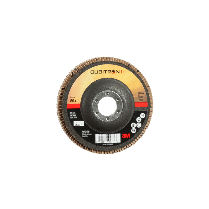 3M Cubitron II Flap Disc 967A, 80+, T27, 4-1/2 in x 7/8 in, Giant