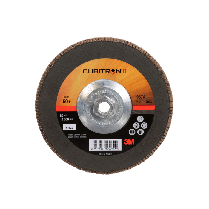 3M Cubitron II Flap Disc 967A, 60+, T27 Quick Change, 7 in x 5/8"-11,
Giant