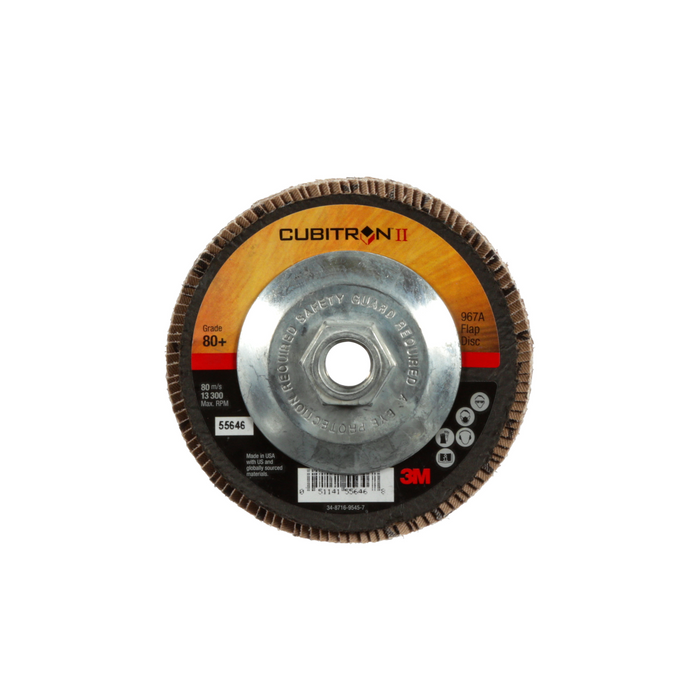 3M Cubitron II Flap Disc 967A, 80+, T29 Quick Change, 4-1/2 in x
5/8"-11, Giant