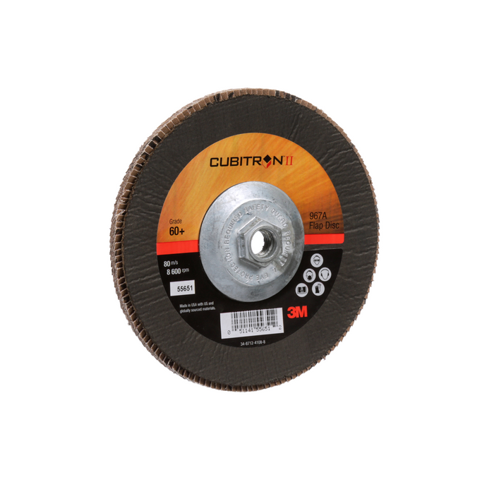 3M Cubitron II Flap Disc 967A, 60+, T29 Quick Change, 7 in x 5/8"-11,
Giant