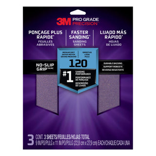 3M Pro Grade Precision Faster Sanding Sanding Sheets 120 grit Medium,
26120TRI-3