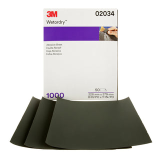 3M Wetordry Abrasive Sheet, 02034, 1000, 9 in x 11 in, 50 sheets percarton