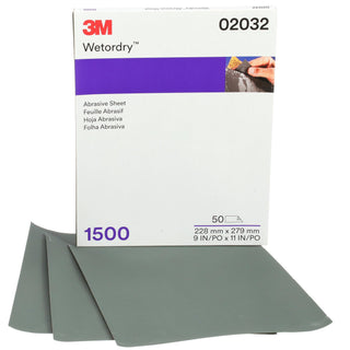 3M Wetordry Abrasive Sheet, 02032, 9 in x 11 in, 1500 grade