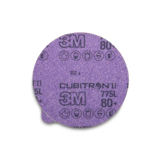 3M Cubitron II Stikit Film Disc 775L, 80+, 5 in x NH, Linered w/Tab,
Die 500X