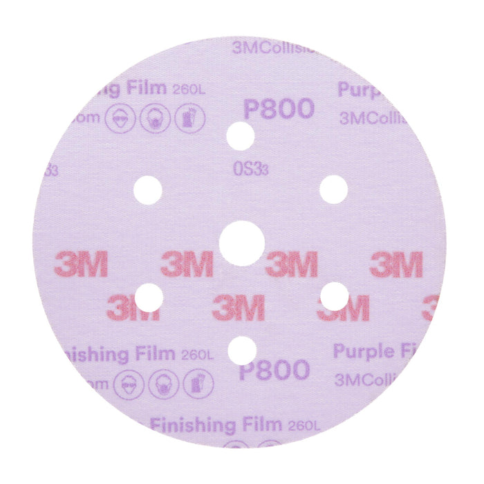 3M Hookit Purple Finishing Film Abrasive Disc 260L, 30770, 6 in, Dust
Free, P800