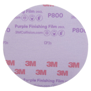 3M Hookit Purple Finishing Film Abrasive Disc 260L, 30670, 6 in, P800