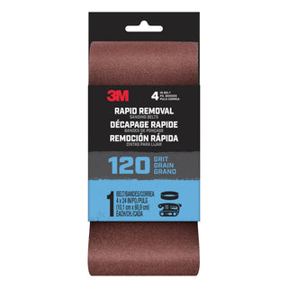 3M Rapid Removal 4 x 24 inch Power Sanding Belt, 120 grit,
Belt4x241pk120, 1 pk