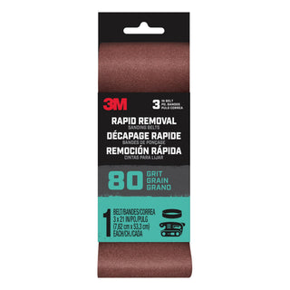3M Rapid Removal 3 x 21 inch Power Sanding Belt, 80 grit,
Belt3x211pk80, 1 pk
