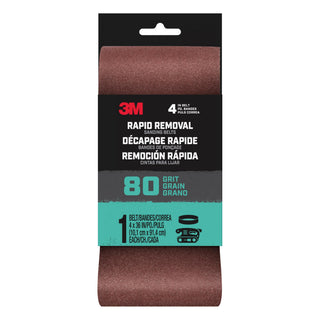 3M Rapid Removal 4x36 Power Sanding Belt, 80 grit, Belt4x361pk80, 1 pk