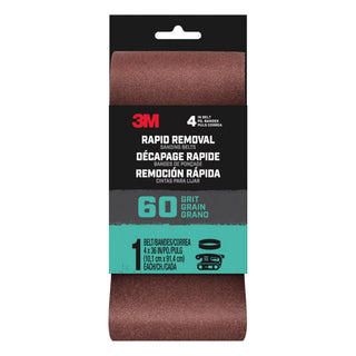 3M Rapid Removal 4x36 Power Sanding Belt, 60 grit, Belt4x361pk60, 1 pk