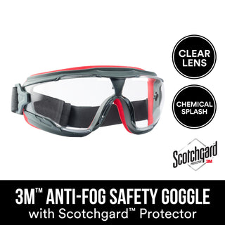 3M Anti-Fog Goggle with Scotchgard Protector 47212H1-VDC, Gray/Red,
Clear Lens