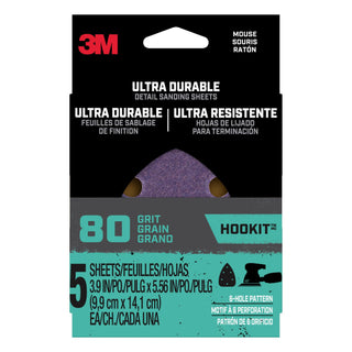 3M Ultra Durable Detail Sanding Sheets, 80 grit, Mouse5pk80, 5/pk