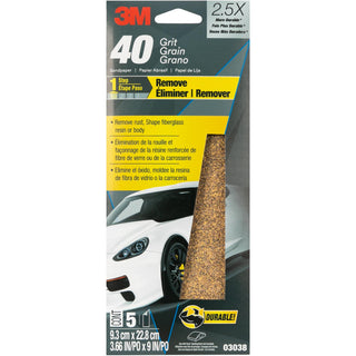 3M Sandpaper 03038, 3-2/3 in x 9 in, 40 Grit, 5/Pack