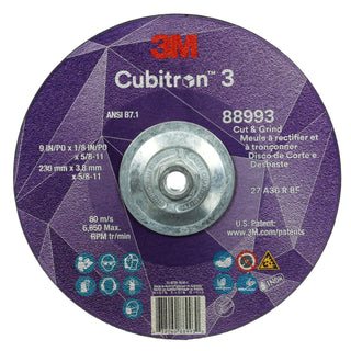 3M Cubitron 3 Cut and Grind Wheel, 88993, 36+, T27, 9 in x 1/8 in x
5/8 in-11