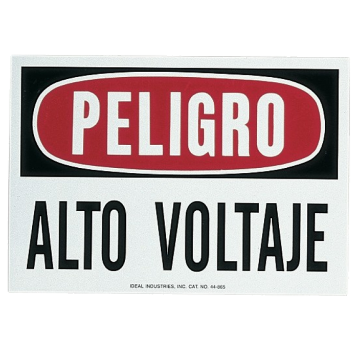 Ideal 44-865 Safety Sign, Spanish, "Danger High Voltage", Adhesive
