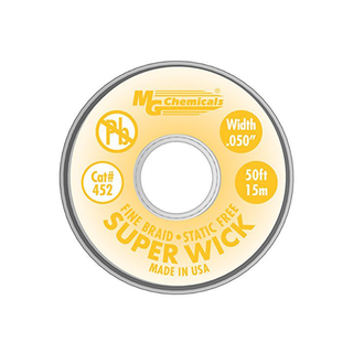 MG Chemicals 452 Fine Braid Super Wick 400 Series #2 with RMA Flux 50' Length x 0.05 Width Yellow