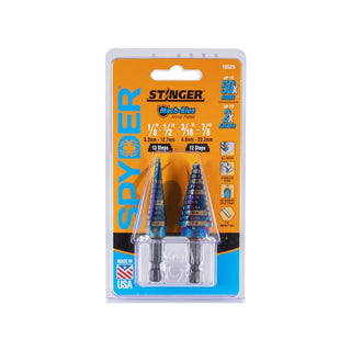 Spyder 19025 Stinger Mach-Blue Step Drill Bit Set 1/8 - 1/2" 13 Steps, 3/16 - 7/8" 12 Steps 2Pc.