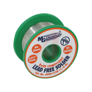 MG Chemicals 4900-112G 4900 SAC305 96.3% Tin 0.7% Copper 3% Silver No Clean Lead Free Solder 0.032" Diameter 1/4 lbs Spool