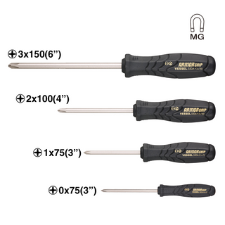 Vessel Tools 550APH4PBU ARMOR GRIP Screwdriver Set, 4 Pc.