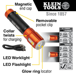 Klein 56412 Rechargeable LED Flashlight with Worklight