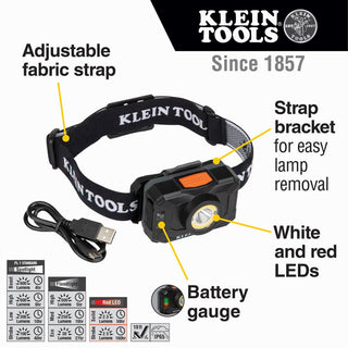 Klein 56414 Rechargeable 2-Color LED Headlamp with Adjustable Strap