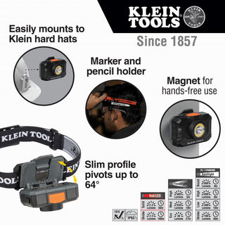 Klein 56414 Rechargeable 2-Color LED Headlamp with Adjustable Strap